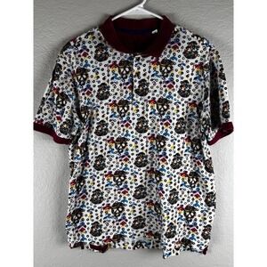 Robert Graham Mens M Shirt Colorful Skull Geometric Designer Short Sleeve Cotton